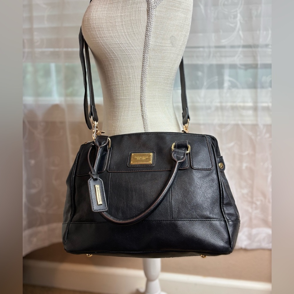 Tignanello Black Leather Satchel with Gold Hardware